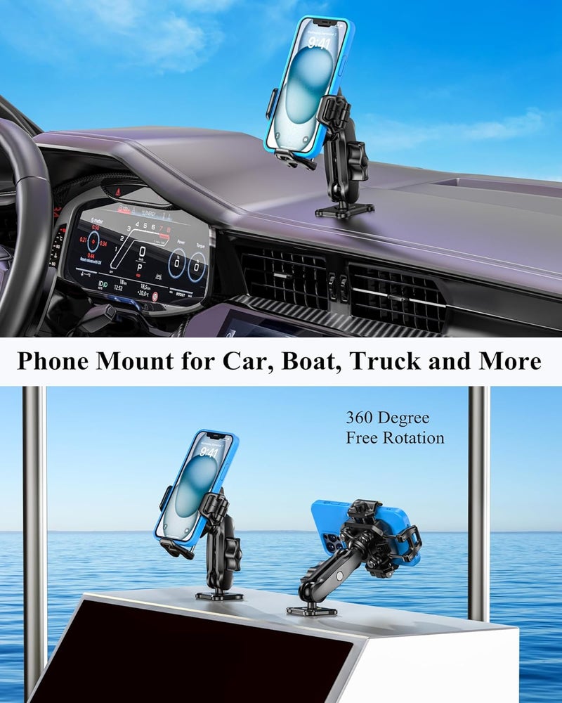 BRCOVAN Anti-Theft Phone Mount Holder with Vibration Dampener [1s Lock & Release] [Camera Friendly] with Aluminum Medium Arm & Square Base, for Car Boat Truck Motorcycle ATV UTV, Fit 5.4-7.2'' Phones - Image 2